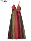 Zevity ženske seksi V izrez šarene prugaste haljine do struka s kamenim dizajnom Ženska šik midi vestidos za zabavu bez leđa DS4758