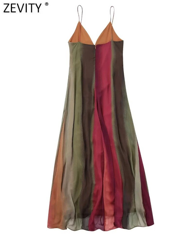 Zevity ženske seksi V izrez šarene prugaste haljine do struka s kamenim dizajnom Ženska šik midi vestidos za zabavu bez leđa DS4758