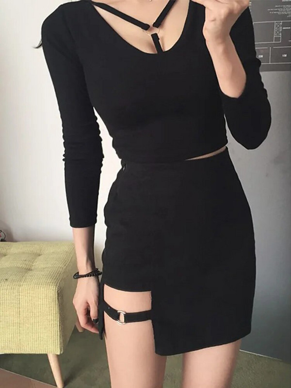 Korėjietiško stiliaus juodi sijonai klubams, netaisyklingo apvado pieštukas, mikro mini sijonas Seksualūs ploni moteriški vakarėlių sijonai