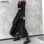 Duge suknje Ženske elegantne, visokog struka, elastične do gležnja, zgodne s volanima Harajuku, elegantna klupska trendi retro ulična odjeća Mujer Faldas