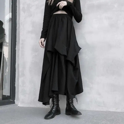 Duge suknje Ženske elegantne, visokog struka, elastične do gležnja, zgodne s volanima Harajuku, elegantna klupska trendi retro ulična odjeća Mujer Faldas