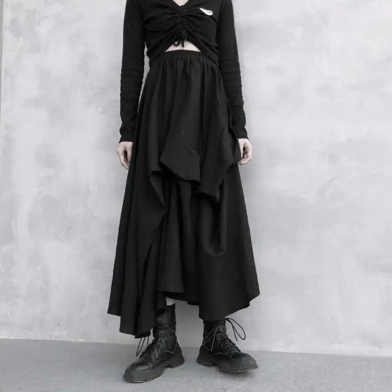 Duge suknje Ženske elegantne, visokog struka, elastične do gležnja, zgodne s volanima Harajuku, elegantna klupska trendi retro ulična odjeća Mujer Faldas