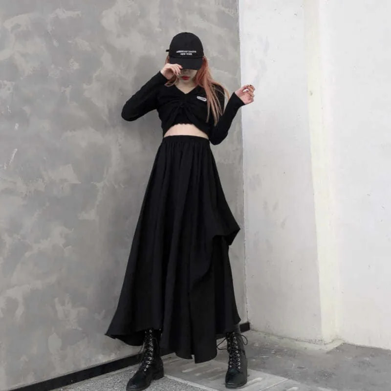Duge suknje Ženske elegantne, visokog struka, elastične do gležnja, zgodne s volanima Harajuku, elegantna klupska trendi retro ulična odjeća Mujer Faldas
