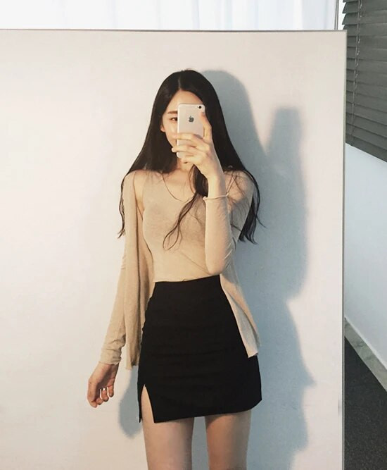 WERUERUYU 2020 új divatos női irodai ceruzaszoknya tavaszi nyár elegáns karcsú elöl hasított midi fekete/piros OL S