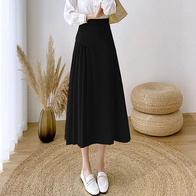 MOUKYUN Vintage elegantna suknja A-kroja Ženske proljetne uredske OL duge suknje visokog struka Korejske modne žute plisirane faldas ženske