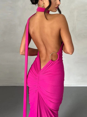 Mozision Oblique Shoulder Maxi Φόρεμα για Γυναικεία Φόρεμα Καλοκαιρινό λουράκι πλάτης Αμάνικο Ruched Party Sexy Long Dress Vestidos