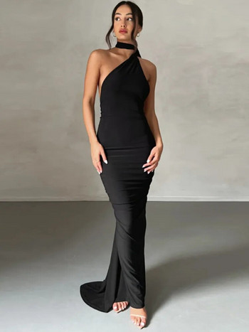 Mozision Oblique Shoulder Maxi Φόρεμα για Γυναικεία Φόρεμα Καλοκαιρινό λουράκι πλάτης Αμάνικο Ruched Party Sexy Long Dress Vestidos