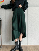 DFRCAEG 2024 őszi, hosszú redőzött szoknya nőknek Szabálytalan, magas elasztikus derékú szoknyák Koreai divatos karcsú Faldas Largas forró akció