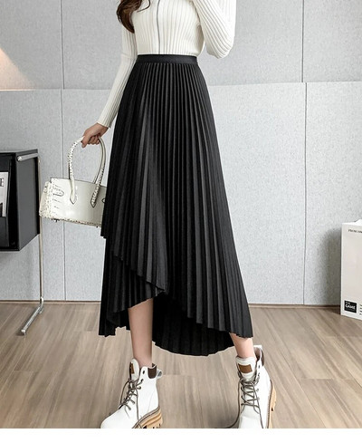 DFRCAEG 2024 őszi, hosszú redőzött szoknya nőknek Szabálytalan, magas elasztikus derékú szoknyák Koreai divatos karcsú Faldas Largas forró akció