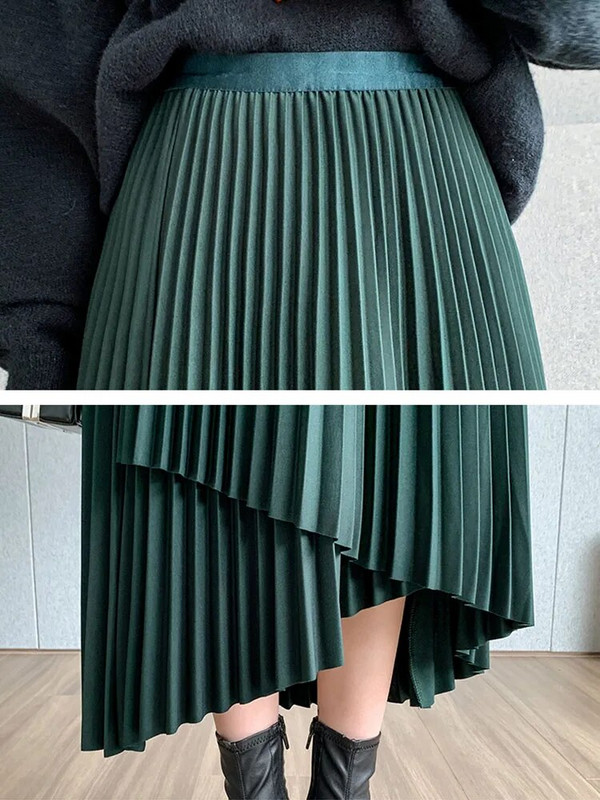 DFRCAEG 2024 őszi, hosszú redőzött szoknya nőknek Szabálytalan, magas elasztikus derékú szoknyák Koreai divatos karcsú Faldas Largas forró akció