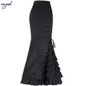 Fusta Midi Y2k pentru femei Victorian Retro cu talie înaltă Fusta elegantă cu temperament Steampunk în stil gotic Fusta coadă de pește haine de petrecere