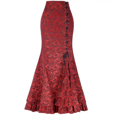 Fusta Midi Y2k pentru femei Victorian Retro cu talie înaltă Fusta elegantă cu temperament Steampunk în stil gotic Fusta coadă de pește haine de petrecere