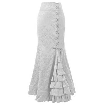 Fusta Midi Y2k pentru femei Victorian Retro cu talie înaltă Fusta elegantă cu temperament Steampunk în stil gotic Fusta coadă de pește haine de petrecere