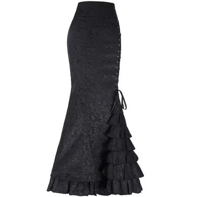 Fusta Midi Y2k pentru femei Victorian Retro cu talie înaltă Fusta elegantă cu temperament Steampunk în stil gotic Fusta coadă de pește haine de petrecere