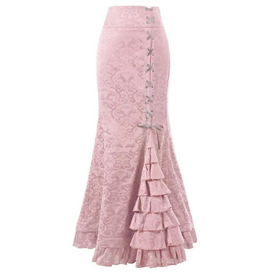 Fusta Midi Y2k pentru femei Victorian Retro cu talie înaltă Fusta elegantă cu temperament Steampunk în stil gotic Fusta coadă de pește haine de petrecere