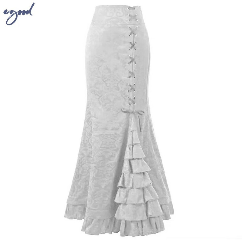 Fusta Midi Y2k pentru femei Victorian Retro cu talie înaltă Fusta elegantă cu temperament Steampunk în stil gotic Fusta coadă de pește haine de petrecere