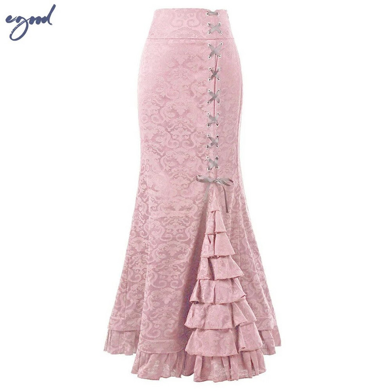 Fusta Midi Y2k pentru femei Victorian Retro cu talie înaltă Fusta elegantă cu temperament Steampunk în stil gotic Fusta coadă de pește haine de petrecere