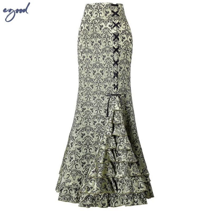 Fusta Midi Y2k pentru femei Victorian Retro cu talie înaltă Fusta elegantă cu temperament Steampunk în stil gotic Fusta coadă de pește haine de petrecere