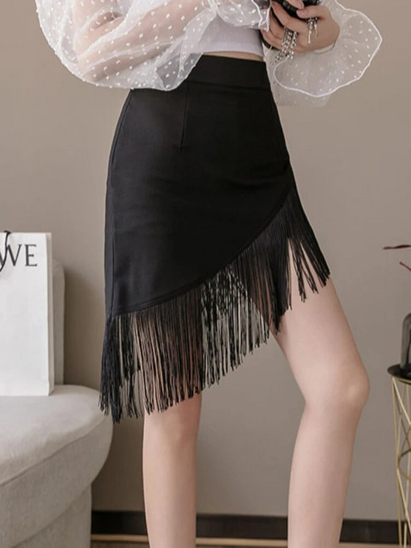 Ljetna elegantna mini suknja Modna kratka jakna s visokim strukom Ženska vruća suknja 2XL Jesen Proljeće Ženska plesna elastična suknja s resicama