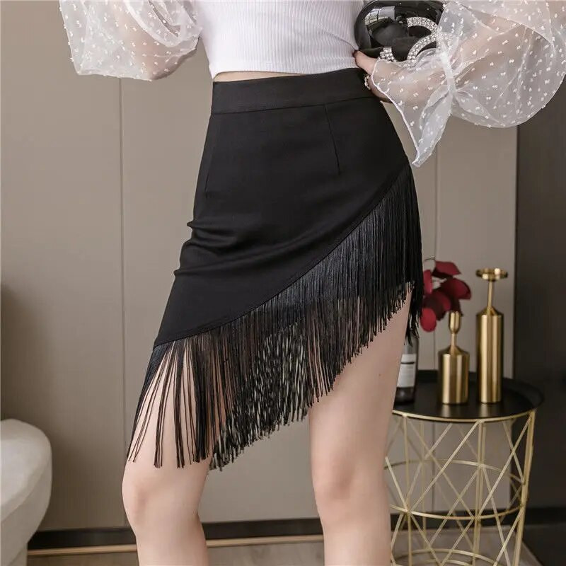 Ljetna elegantna mini suknja Modna kratka jakna s visokim strukom Ženska vruća suknja 2XL Jesen Proljeće Ženska plesna elastična suknja s resicama