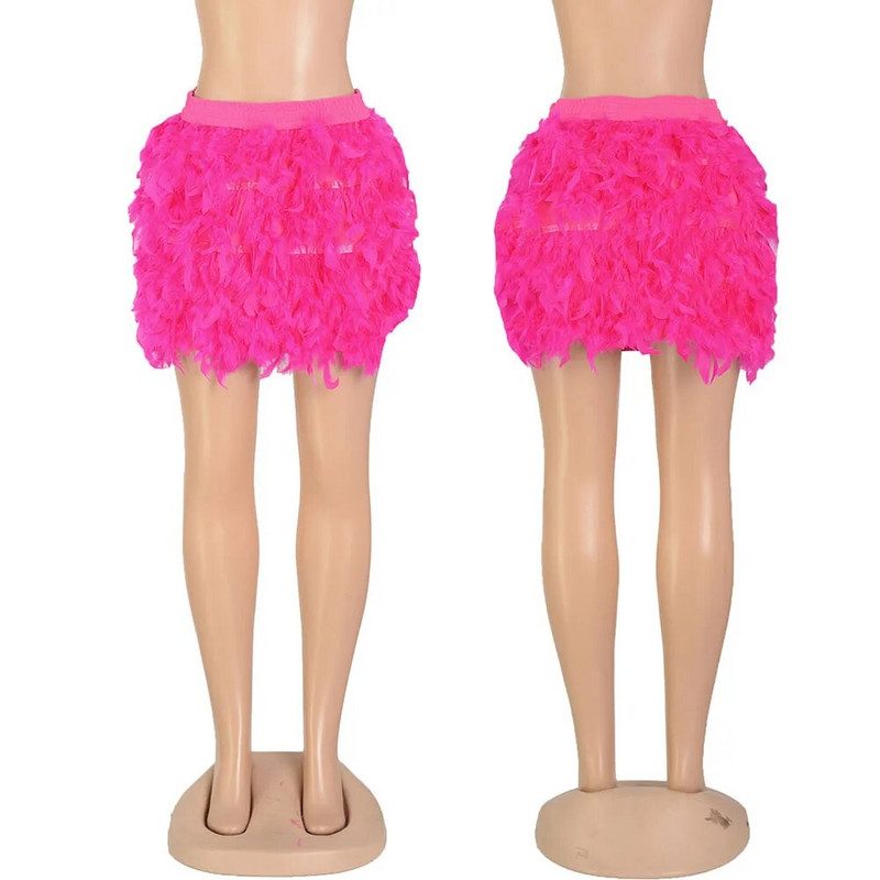 Szexi tollas rövid báli szoknyák Ceruza Női Klubruházat Magas derekú Alsó Éjszakai Klubruhák Esküvői Party Esti miniszoknyák