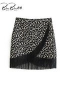 BlingBlingee kevadkerge naiste trükitud seelik Traf kõrge vöökoha tõmblukuga küljel Vintage asümmeetrilised tutid Hem naiste miniseelik