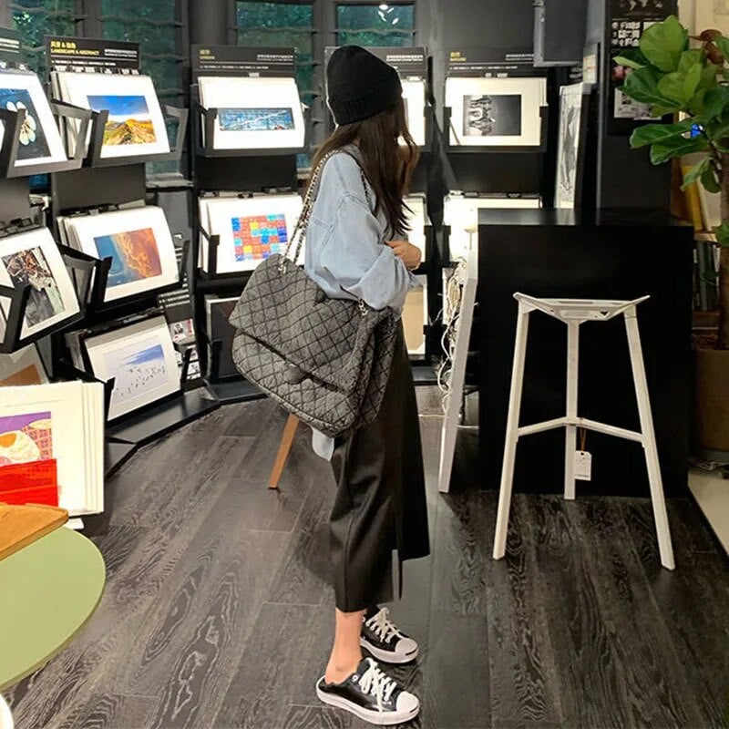 Xpqbb Fuste lungi din PU, cafea, elegante, femei, temperament coreean, fustă din piele cu talie înaltă, fuste midi, la modă, la birou.