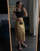 Zlatna metalik boja suknja visokog struka Ženska seksi uska ravna suknja s dugim leđima 2024. Proljeće Jesen Lady Club Streetwear