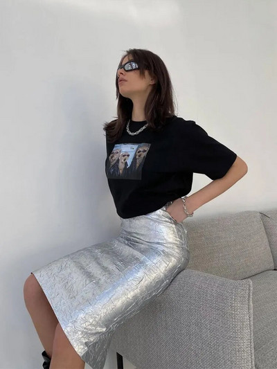 Zlatna metalik boja suknja visokog struka Ženska seksi uska ravna suknja s dugim leđima 2024. Proljeće Jesen Lady Club Streetwear