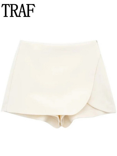 TRAF 2023 Bēšs Skorts Sievietēm Augsta vidukļa svārki Šorti Y2K Streetwear Asimetriski ietīšana īsi svārki Pavasara ikdienas svārku bikses
