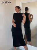 Rochie midi fără mâneci, neagră, elegantă, cu decolteu în formă de O, pentru femei, cu linie A, cu talie înaltă, bodycon, rochii elegante, haine de petrecere de stradă