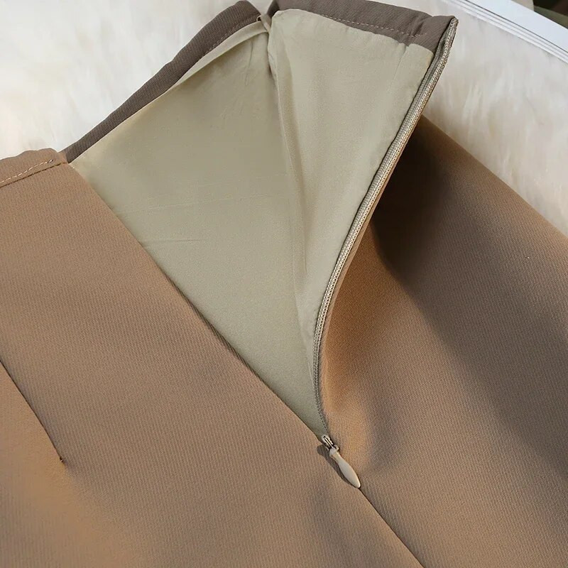 Divat Elegáns formális szoknyák Női Őszi új, magas derekú kendőzöldség hosszú barna szoknya cipzáros női