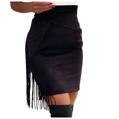 Fusta de dama Fuste de femei cu franjuri Fusta din piele intoarsa din piele de caprioara Fusta scurta sexy cu talie inalta Fusta de blugi eleganta solida