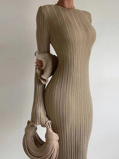 Γυναικείο Κομψό Γυναικείο Πλεκτό Μακρύ Φόρεμα Σέξι με στρογγυλή λαιμόκοψη με φαρδύ μανίκι εξώπλατο καλοκαιρινό Lady Beach Party Κομψά Vestidos