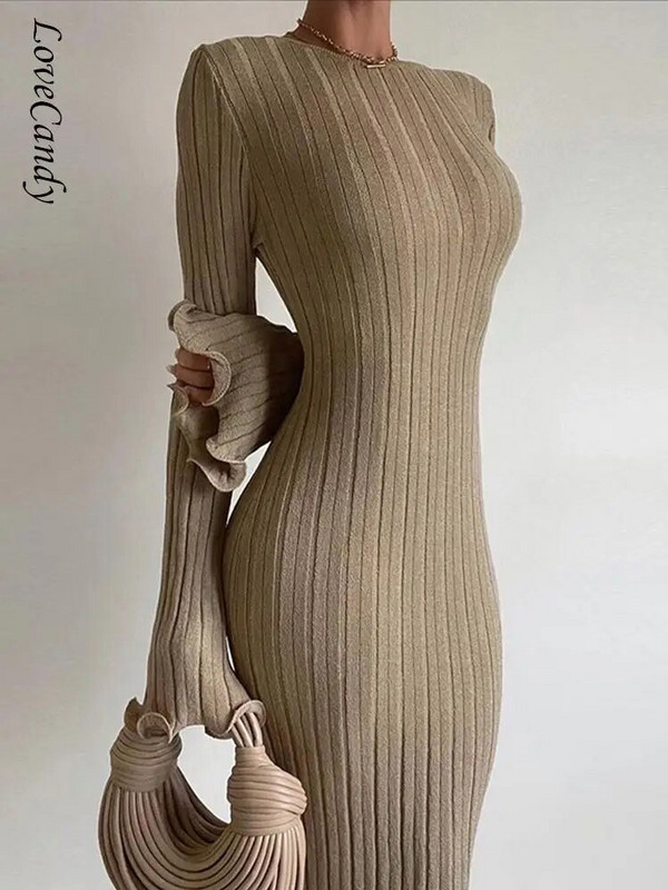 Γυναικείο Κομψό Γυναικείο Πλεκτό Μακρύ Φόρεμα Σέξι με στρογγυλή λαιμόκοψη με φαρδύ μανίκι εξώπλατο καλοκαιρινό Lady Beach Party Κομψά Vestidos