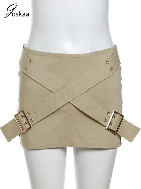 Joskaa Fashion Cross Buckle Hip φούστα Γυναικεία Hipster Σέξι ψηλόμεση μίνι φούστες 2024 Ανοιξιάτικα γυναικεία κάτω ρούχα Harajuku Streetwear