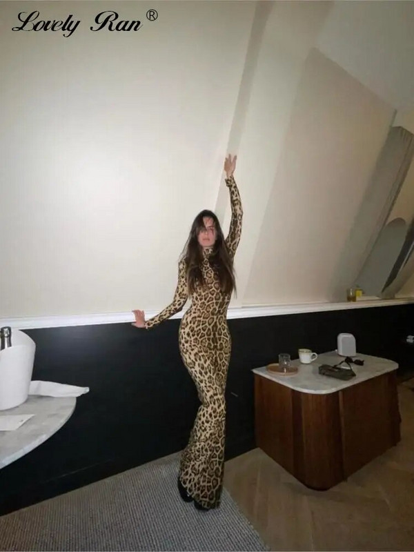 Seksi ženska haljina s leopard uzorkom, dugih rukava, dugih rukava i O-izreza, maksi ženske haljine za proljeće 2024., ljetne modne ženske haljine