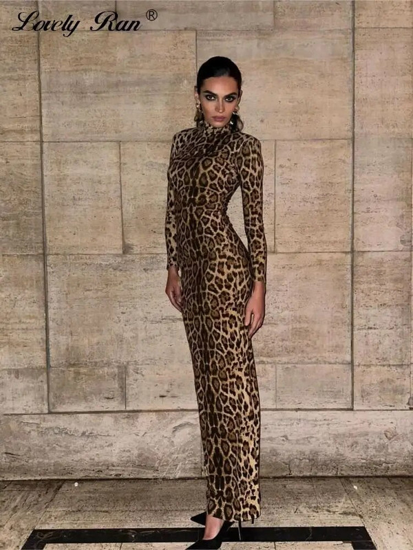 Seksi ženska haljina s leopard uzorkom, dugih rukava, dugih rukava i O-izreza, maksi ženske haljine za proljeće 2024., ljetne modne ženske haljine