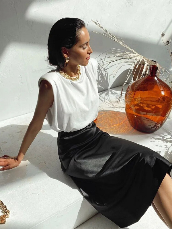 Fusta din mătase satin mov solid femei cu talie înaltă vară fustă lungă Nou 2024 elegante fuste de birou pentru dama primăvară midi