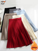 Jednostavne jednobojne duge 75 cm deblje pletene suknje Jesen Zima Elastična suknja A kroja visokog struka Ženske plisirane suknje za sve vrste