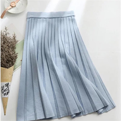 Jednostavne jednobojne duge 75 cm deblje pletene suknje Jesen Zima Elastična suknja A kroja visokog struka Ženske plisirane suknje za sve vrste