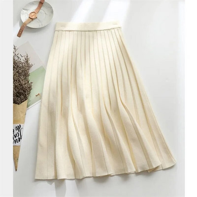 Jednostavne jednobojne duge 75 cm deblje pletene suknje Jesen Zima Elastična suknja A kroja visokog struka Ženske plisirane suknje za sve vrste