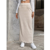 Dámske pletené dlhé sukne, jeseň/zima, kórejská móda, áčkový strih, ležérne, denné, jednoduché, univerzálne, dámske, rovné, s bokmi, zavinovacia sukňa