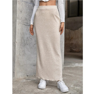 Dámske pletené dlhé sukne, jeseň/zima, kórejská móda, áčkový strih, ležérne, denné, jednoduché, univerzálne, dámske, rovné, s bokmi, zavinovacia sukňa