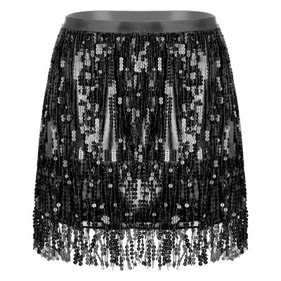 Naiste sädelev litritega tutiseelik Ladina tantsu kostüüm Klubirõivad elastne vöökoht lakknahast narmastega seelikud