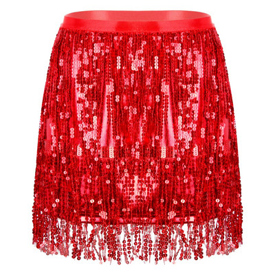 Naiste sädelev litritega tutiseelik Ladina tantsu kostüüm Klubirõivad elastne vöökoht lakknahast narmastega seelikud