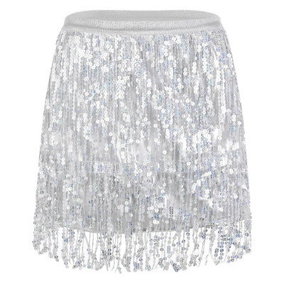 Naiste sädelev litritega tutiseelik Ladina tantsu kostüüm Klubirõivad elastne vöökoht lakknahast narmastega seelikud