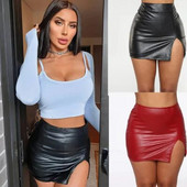 Kabelka s vysokým pásom, krátka sukňa s golierom, nočný klub, PU koža, zips, sexy čierna kožená sukňa