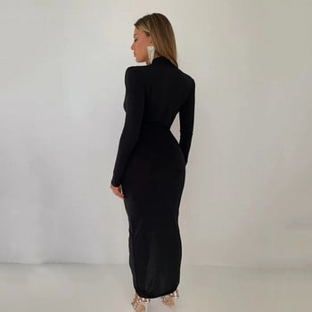 GACVGA Κομψό πλισέ casual Bodycon μακρύ φόρεμα 2023 Φθινόπωρο Χειμώνας Γυναικεία λεπτή βραδινή ρόμπα για σέξι γυναικείο φόρεμα