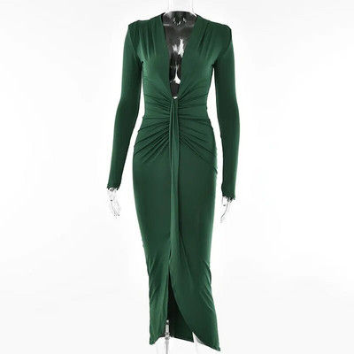 GACVGA Rochie lungă, pliată, elegantă, casual, lungă, 2023, toamnă, iarnă, pentru femei, rochie subțire pentru petrecere de seară, rochie sexy pentru dama, bandaj